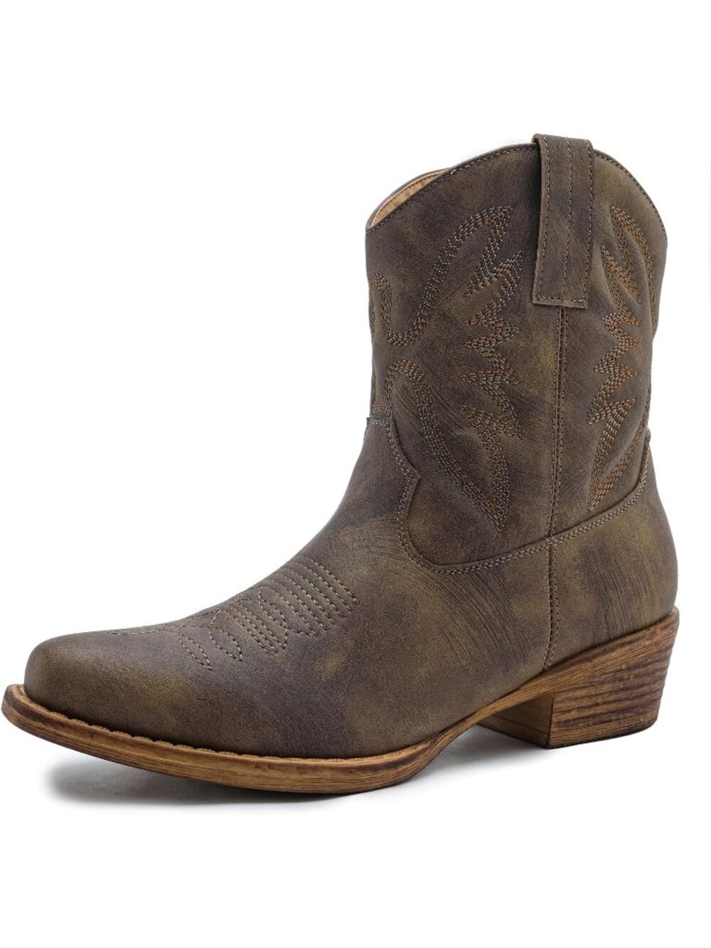 Women's Brown Mid Calf The Western Cowboy Boots Fashion Cowgirl Boot Low Heel
